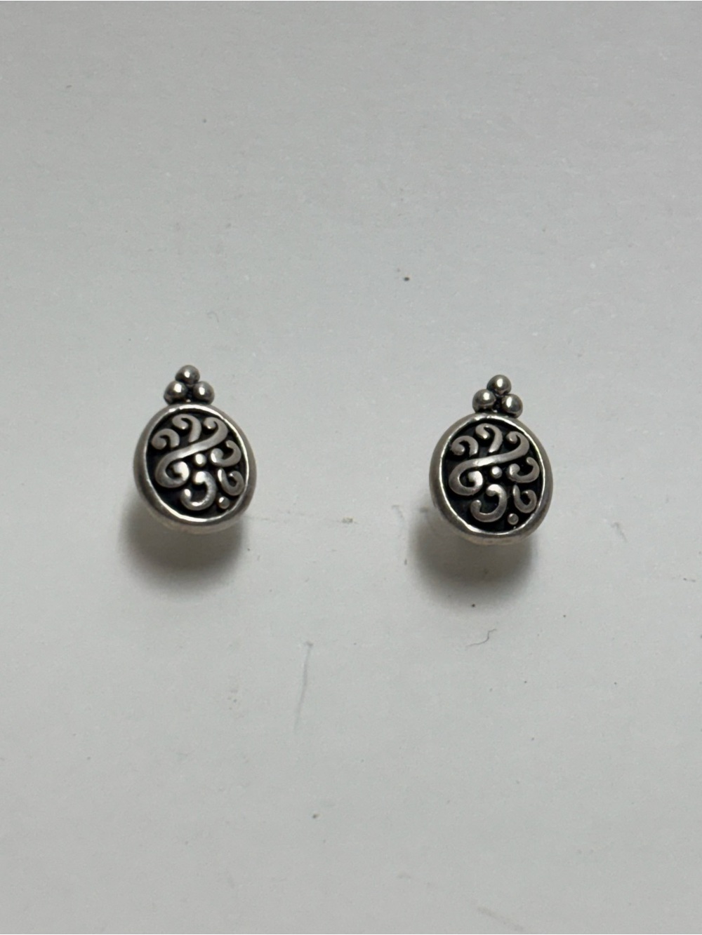 Sterling Silver 925 0.59" Oval Southwest Style Scrollwork Stud Earrings